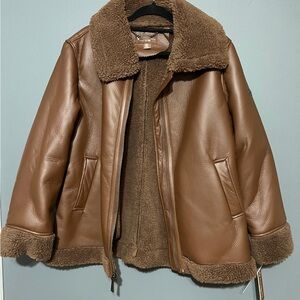 Koolaburra Tan Faux Leather Jacket with Shearling